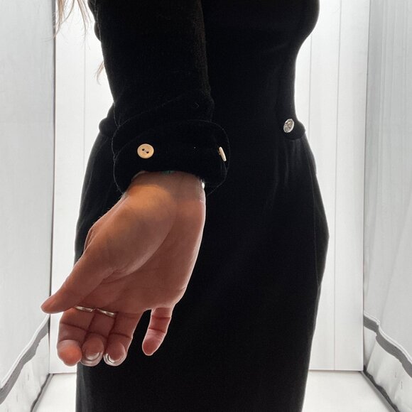 Vintage 80s Nina Ricci Black Sheath Long Sleeve Dress Square Neckline | M 40 - Picture 14 of 16